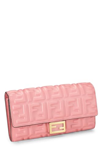 Fendi, Pre-Loved Pink Embossed Zucca Leather Long Wallet, Pink