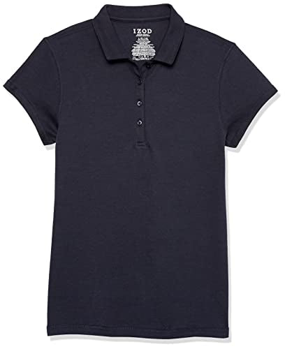 IZOD Girls' School Uniform Sensory-Friendly Short Sleeve Polo Shirt, Navy, 4-5