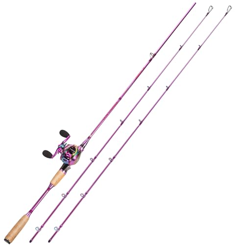 Sougayilang Casting Rod Reel Combos,Colorful Two Pieces Casting Pole with Smooth Strong Reel Available for Freshwater Saltwater (Left Hand)