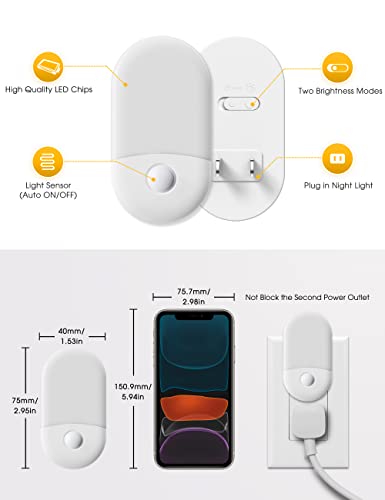 Amber Night Light, LOHAS Night Lights Plug into Wall[2 Pack], 0.6W 2000K LED Night Light, Dusk to Dawn Sensor, 30/60LM Adjustable Brightness, Automatic Low Blue Night Light for Kid, Bathroom, Hallway