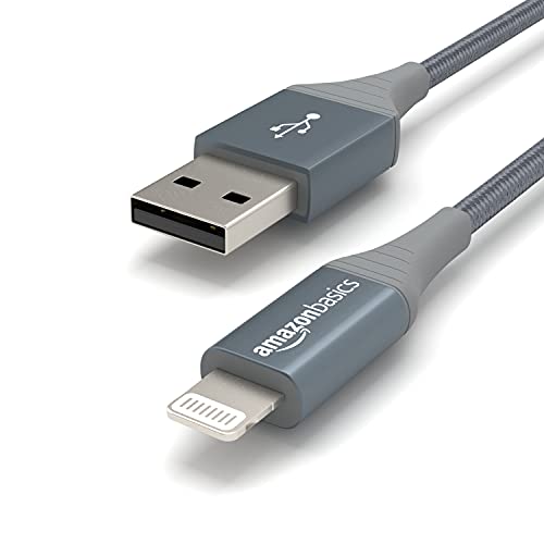 Amazon Basics USB-A to Lightning Charger Cable, Nylon Braided Cord, MFi Certified Charger for Apple iPhone 14 13 12 11 X Xs Pro, Pro Max, Plus, iPad, 10,000 Bend Lifespan, 6 Foot, Rose Gold