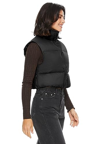 Orolay Women's Cropped Puffer Vest Winter Crop Down Vest Lightweight Sleeveless Outerwear Padded Gilet Black S