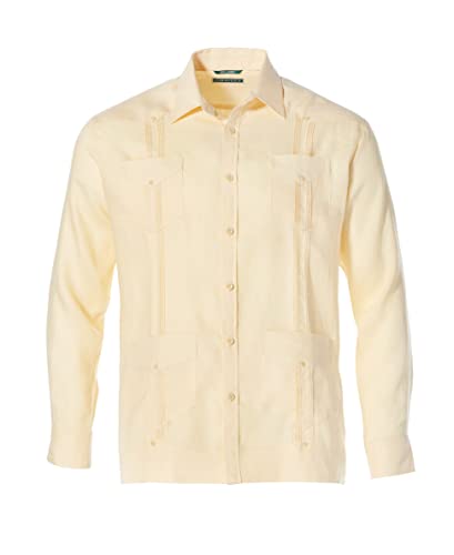 Cubavera Men's Regular 100% Linen Four-Pocket Long Sleeve Button Down Guayabera Shirt (Size Small-5X Big & Tall), Bright White, Medium