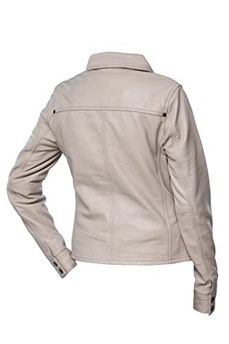 Jild Womens Button Front Lambskin Leather Jacket Shacket - Casual Shirt Long Sleeve Leather Jacket Women with Bust Pocket (Yellow-S)