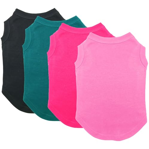 Chol&Vivi Dog Shirt Clothes, 4pcs Blank Dog Shirt Cotton Clothes Sleeveless Fit for Small to Extra Large Size, Pet Tank Top for All Breeds, Soft and Breathable, Black/Grey/Pink/Rose Red, X-Small