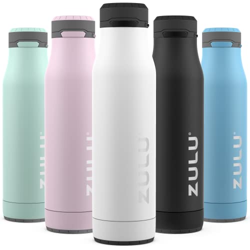 Zulu Ace 24oz Vacuum Insulated Stainless Steel Water Bottle with Chug Spout | Leak-Proof Locking Lid and Removable Base |Reusable Bottle for Cycling Sports Gym Travel Bicycle Bottle Cage | White