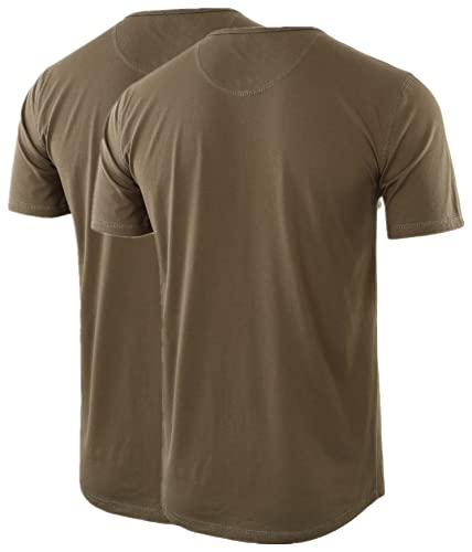 HARBETH Men's Casual Soft Athletic Regular Fit Short Sleeve Active Sports Henley Jersey Shirts H.Charcoal/H.Oatmeal M