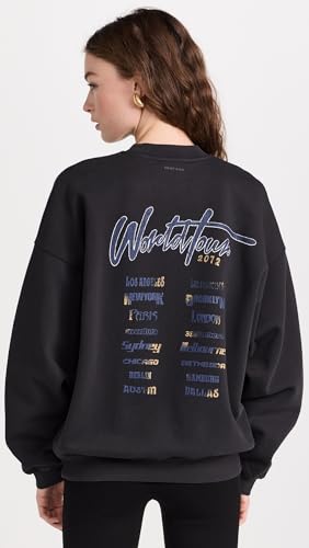 ANINE BING Women's Harvey Crew Leopard Sweatshirt, Vintage Black, XS