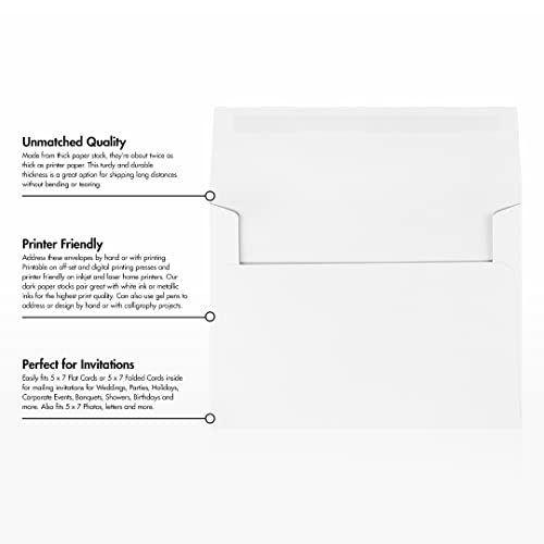 A7 Invitation Envelopes (5 1/4 x 7 1/4) - 24lb. Bright White (50 Qty) | Perfect for Invitations, Announcements, Sending Cards, 5x7 Photos | 72940-50