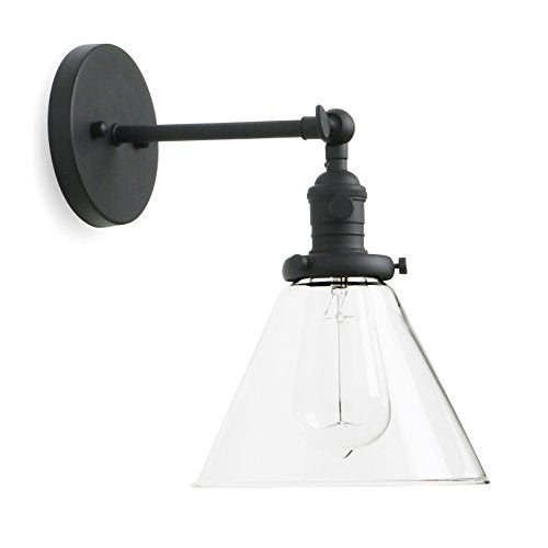 PERMO Single Sconce with Funnel Flared Glass Clear Glass Shade 1-Light Wall Sconce Wall Lamp (Chrome)
