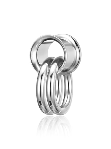 PiercingJ 1 Pair Ear Guages with Rings Ear Weight Plugs Tunnels Hypoallergenic Ear Expander Stretchers 316 Stainless Steel Hoop Earrings Piercing Body Jewelry 00g 10mm