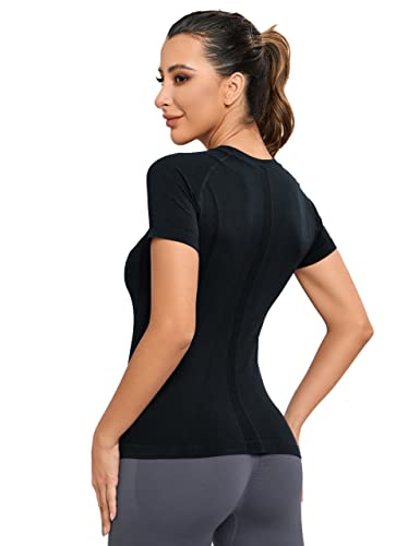 MathCat Workout Shirts for Women, Workout Tops for Women, Yoga Short Sleeve Shirts Soft Quickly Dry Seamless Gym Shirts White