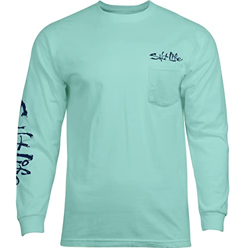 Salt Life Blue Brew Crab Long Sleeve Classic Fit Shirt, Aruba Blue, Small