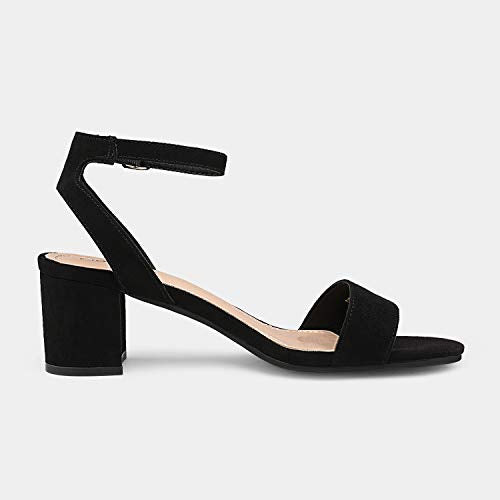 DREAM PAIRS Womens Open Toe Ankle Strap Low Block Chunky Heels Sandal Party Dress Pumps Shoes, Nude/Suede - 9 (Carnival)