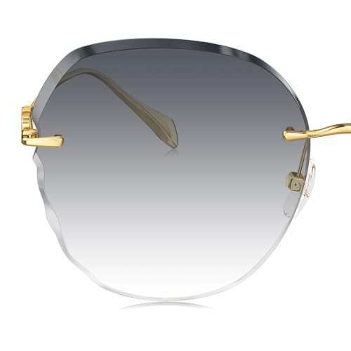 BOLON Women Lady Elegant Titanium Rimless Irregular Diamond-cut Nylon Lens UV400 Sunglasses BL7191