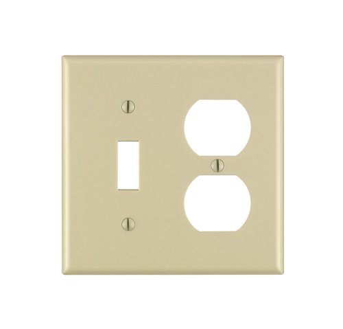 Leviton 86005 2-Gang 1-Toggle 1-Duplex Device Combination Wallplate, Standard Size, Thermoset, Device Mount, Ivory