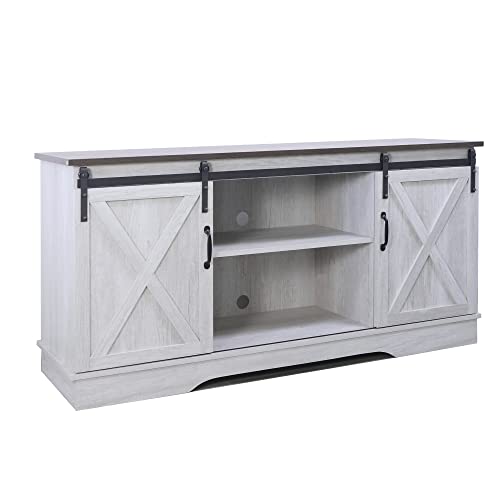 Rainbow Sophia TV Stand, Storage Cabinet with Sliding Barn Doors and Adjustable Shelves, Modern 28”H, Sargent Oak
