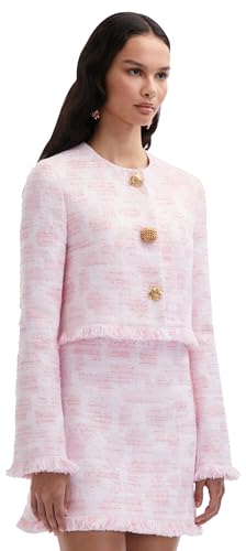 Oscar de la Renta, TextuRed Tweed Jacket, White/Pink, 8