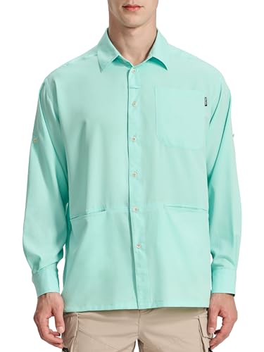 Men's Fishing Shirts Long Sleeve Sun Protection UPF 50+ SPF Lightweight Cool Shirt Button Down Shirts for Hiking Travel Arona S