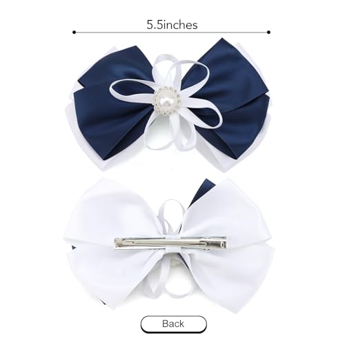 Walk Diary Hair Bows with Rhinestones Pearl 3 pcs Silk Bow Hair Clips,Brown White Hair Bows for Women