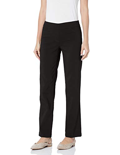 SLIM-SATION Women's Wide Band Pull-On Relaxed Leg Pant with Tummy Control, 4, Black