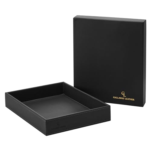 GALLAWAY LEATHER Valet Tray for Men - Nightstand Organizer EDC Tray for Wallet and Keys - Dresser Leather Catchall Dump Key Tray - Bedside Table Tray Organizer Key Bowl for Entryway Table (Black)