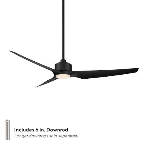 WAC Smart Fans Stella Indoor and Outdoor 3-Blade Smart Home Ceiling Fan 60in Matte Black with 3000K LED Light Kit and Remote Control Works with Alexa and iOS or Android App