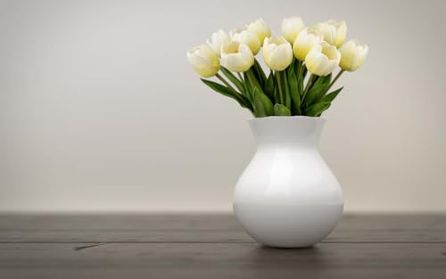 Mythlty Set of 12 Pale Yellow Tulips Artificial Flowers Real Touch Realistic Long Stems Tulips Flowers 20 Inches That Look Real for Indoor Home Office Wedding Bridal Shower Decor (Light Yellow)