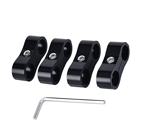 4AN Hose Separator Clamps for Securing Fuel Hose, Oil Line, Brake Line, Water Pipe and Gas Line,Aluminum Fuel line Mounting Clamps-Black 4Pcs