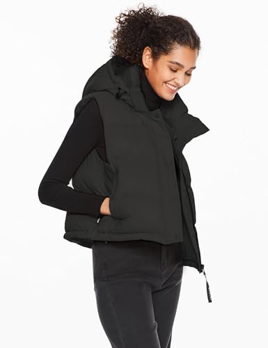 Orolay Women's Cropped Puffer Vest - Hooded Sleeveless Down Jacket Stand Collar Gilet with Pockets Black Small