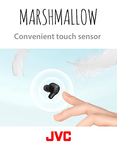 JVC New Marshmallow True Wireless Earbuds Headphones, Long Battery Life (up to 28 Hours), Sound with Neodymium Magnet Driver, Including Memory Foam Earpieces - HAA18TB (Black), Compact