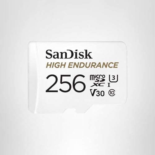 SANDISK 256GB High Endurance Video microSDXC Card with Adapter for dash cam and home monitoring systems - C10, U3, V30, 4K UHD, Micro SD Card - SDSQQNR-256G-GN6IA