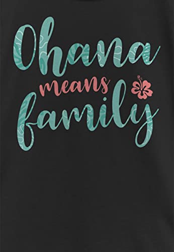 Disney Lilo & Stitch Ohana Script Girl's Solid Crew Tee, Black, X-Small