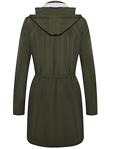 Twinklady Womens Rain Coat Lightweight Hooded Long Raincoat Outdoor Breathable Rain Jackets（Armygreen S)