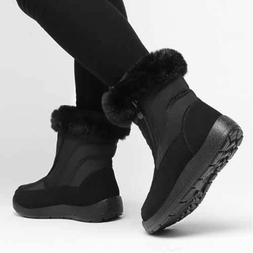Cheval Winter Snow Boots for Women, Fur Lined Warm Mid Calf Booties, Outdoor Anti-slip Waterproof Comfortable Short Boot, Botas De Invierno Para Mujert
