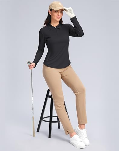 Women's Golf Shirts Lightweight UPF 50+ Long Sleeve Shirts UV Protection Quick Dry Cool Polo Shirts for Women Work Outdoor(Rose, XXL)