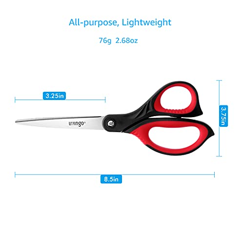 LIVINGO 8.5" Scissors All Purpose, 3 Pack Ultra Sharp Blade Shears, Professional Ergonomic Comfort Grip Scissors for Office School Home Supplies Fabric Sewing DIY Cutting General Use