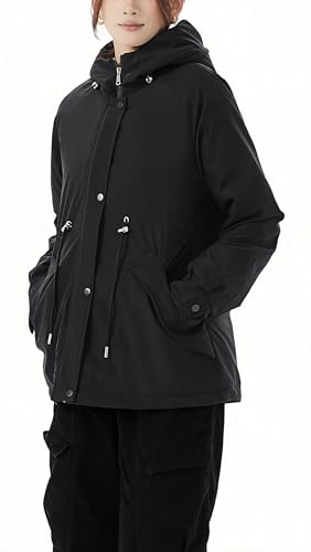 JiangWu Womens Fashion Fleece Sherpa Lined Hooded Coat Winter Thicken Warm Jacket(A-Black,Medium)