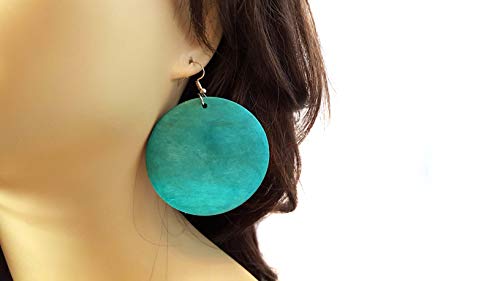 Large Circle Wood Hoop Earrings Assorted Colors 2.25 inch (Blue)