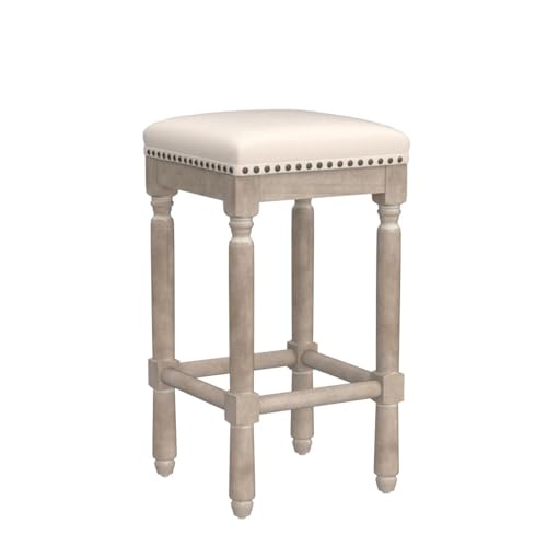 CangLong Upholstered Counter Height Stools French Country Barstool for Kitchen,Dressing Table&Bar,Taupe 2 Pack