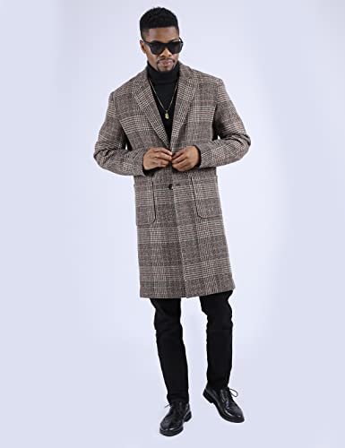 UANEO Mens Trench Coat Single Breasted Plaid Mid Long Peacoat Pea Coats (Dark Gray, XS)