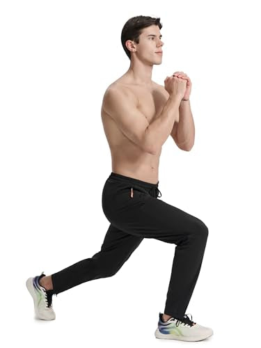 Men's Joggers Pants with Zipper Pockets Athletic Running Stretch Sweatpants for Men Workout Gym Track Golf Black M