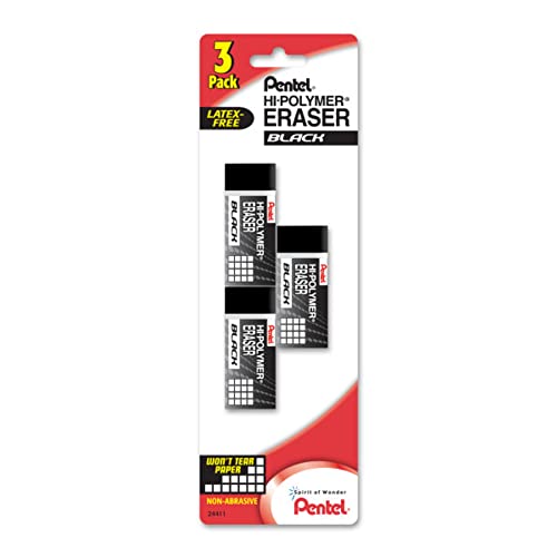 Pentel® Hi-Polymer® Block Erasers, Black, Pack of 3