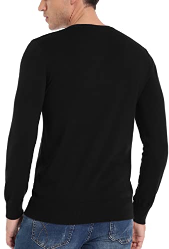 NITAGUT Mens Slim Fit Pullover Sweaters Long Sleeve Knitted Fabric Henley Sweater Black, Small