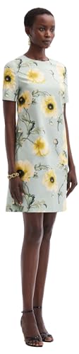 Oscar de la Renta, Poppy Cotton Poplin Shift Dress, Sage/Yellow, 2