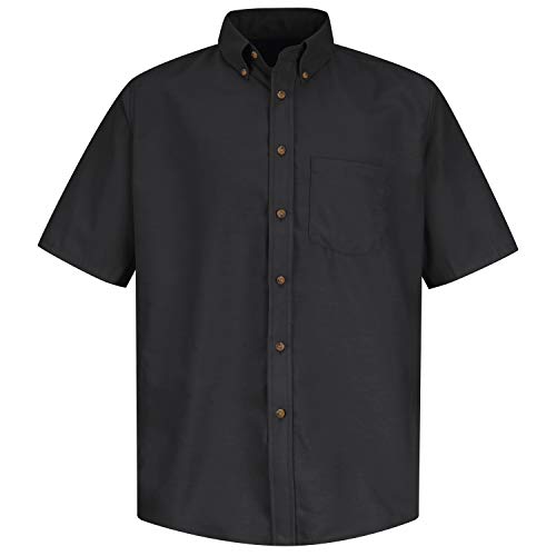 Red Kap Men's Standard Poplin Dress Shirt, Stain and Wrinkle Resistant, Short Sleeve, Black, Medium