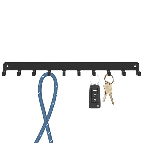 Beautiwall - Sturdy Steel Wall Key Holder XL - 10 Hooks. Metal and Wooden Key Hanger with Hooks for Car, Apartment, Storage, Keys