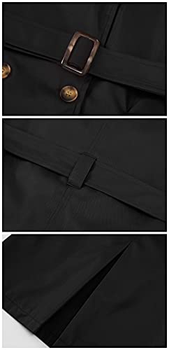 Chrisuno Trench Coats for Women Women's Windproof Waterproof Long Coat Classic Double Breasted Lapel Belt with Removable Hood Black Velvet Lined S