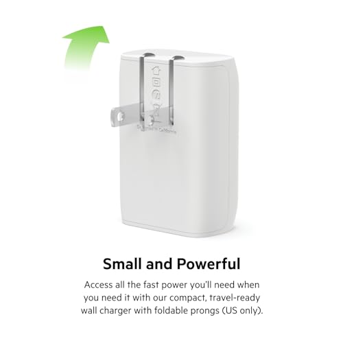 Belkin 30-Watt USB-C Wall Charger, USB-C Power Delivery, PPS Fast Charging for Apple iPhone 15, 15 Plus, 15 Pro, 15 Pro Max, iPhone 14, 14 Pro, 14 Pro Max, Galaxy S23, iPad, AirPods & More - White