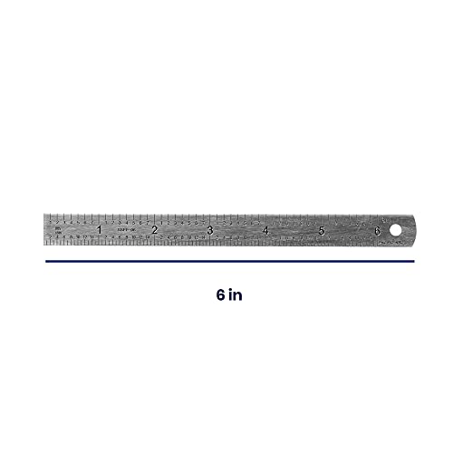 Pacific Arc Stainless Steel Ruler with 8th, 16th,32nd, and 64th Inch Graduations, 06 Inches
